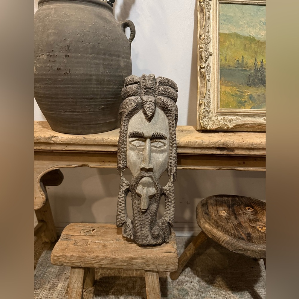 Vintage 15” Carved Wood Jamaican Beard Dreadlocks Man Rastafari Figure Sculpture